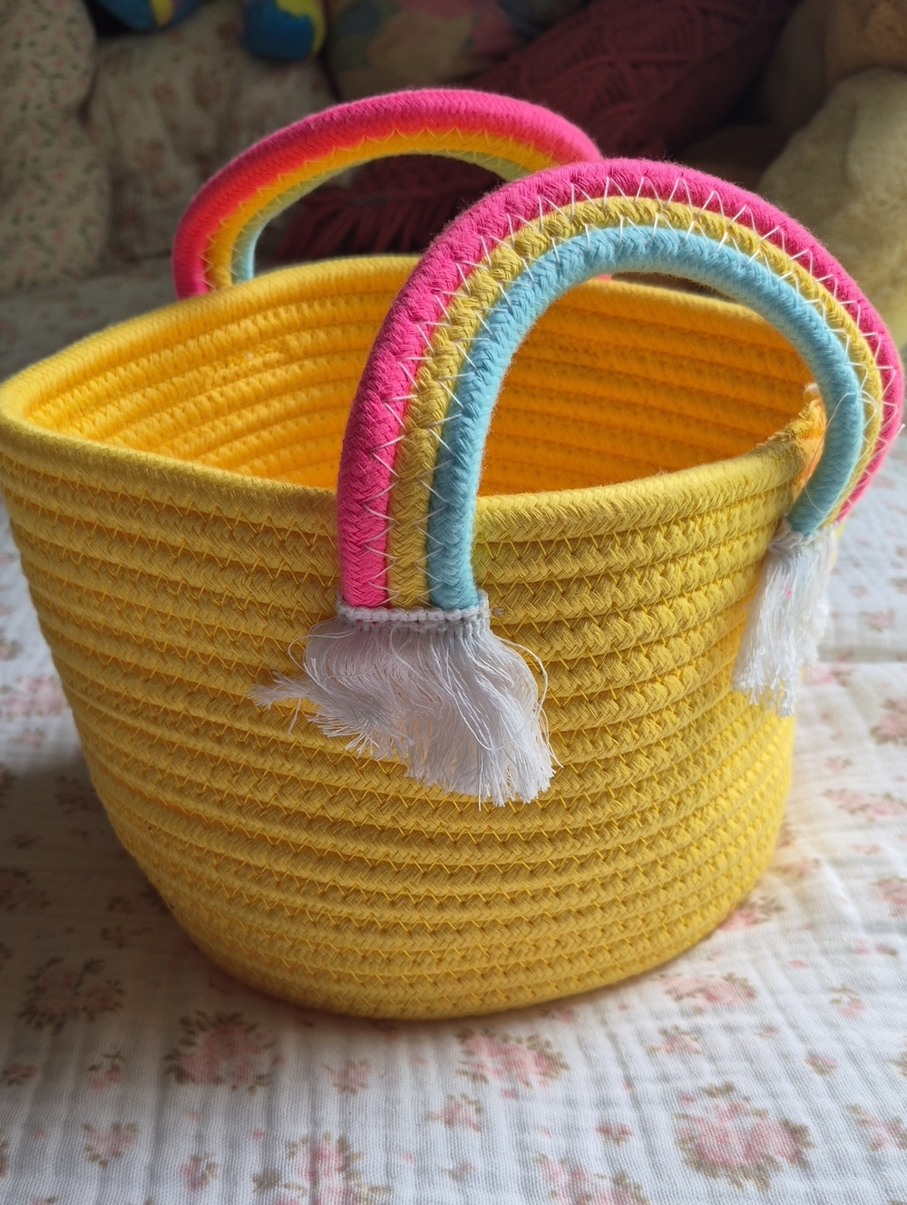 Kids Yellow Rainbow Handle Storage Basket - small